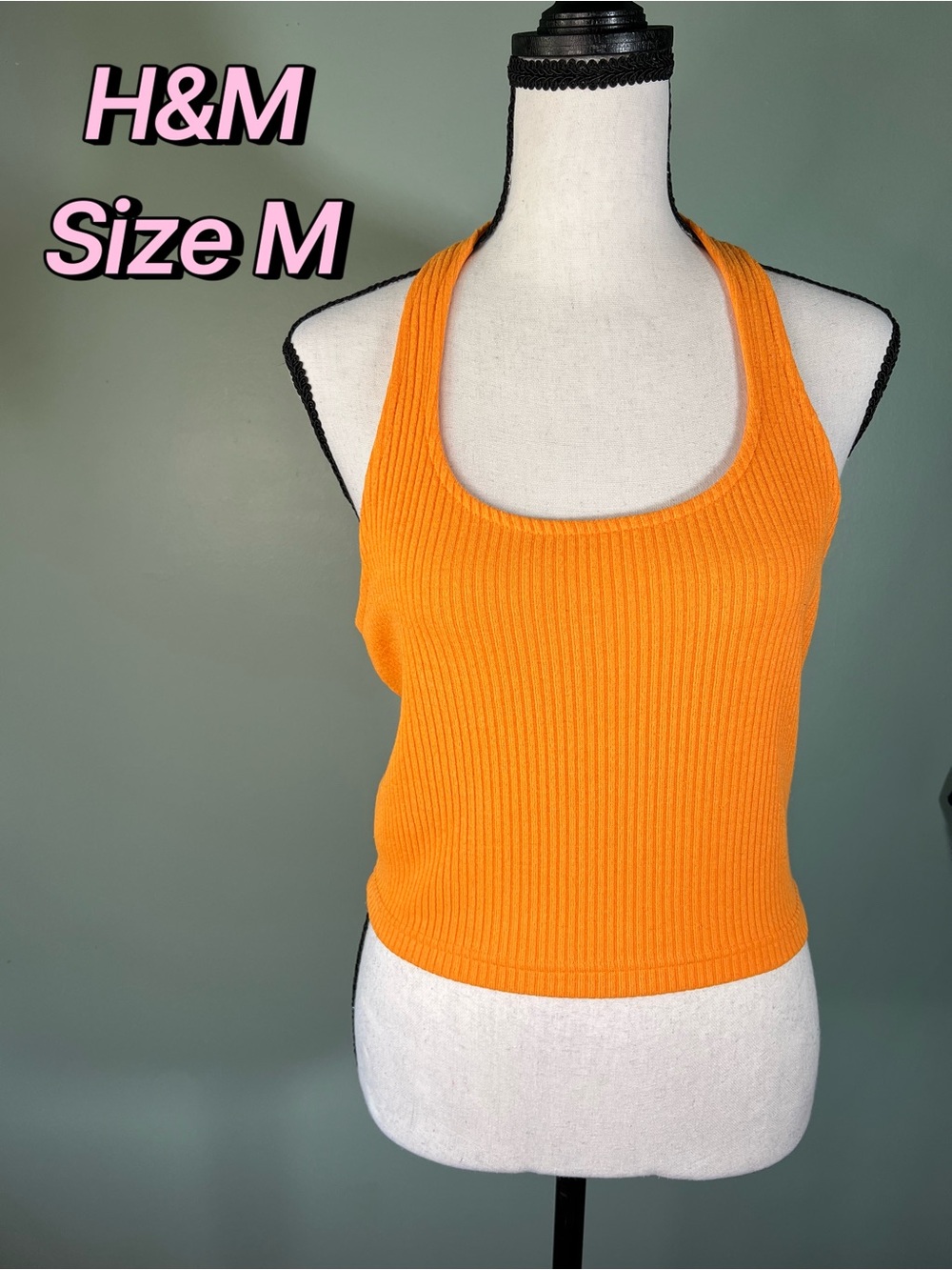 H&M Orange Ribbed Halter Top Size M